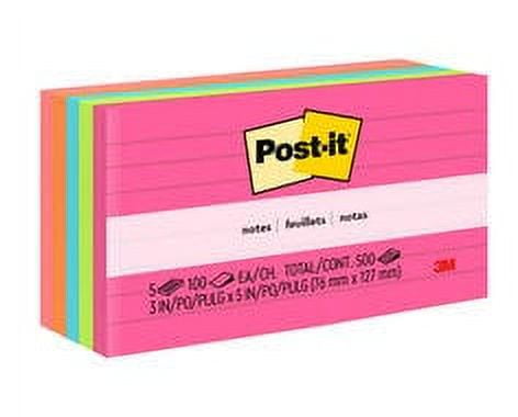 635-5AN Post-it Notes, 3 in x 5 in (76 mm x 127 mm) Capetown Colors, Lined