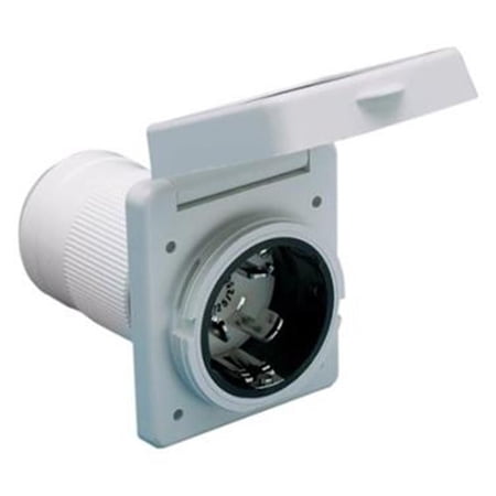 6353ELRV White 50 Amp Standard Power Inlet with Easy Lock System