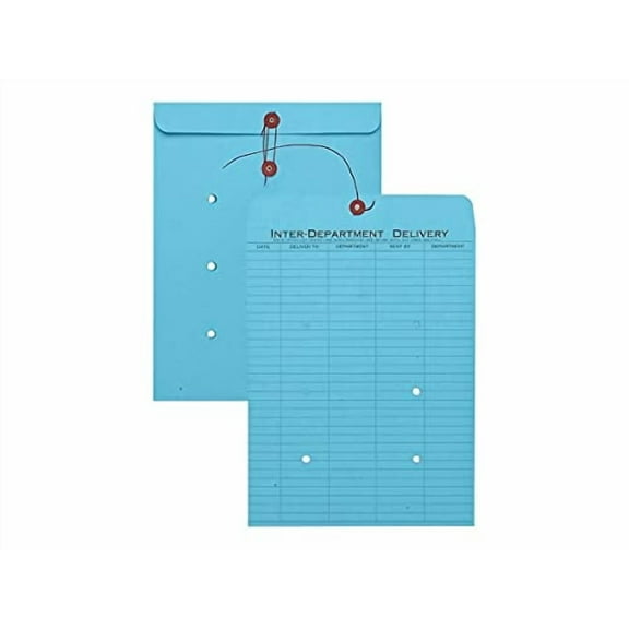 63577 Colored Paper String & Button Interoffice Envelope, 10 x 13, Blue,100/Box