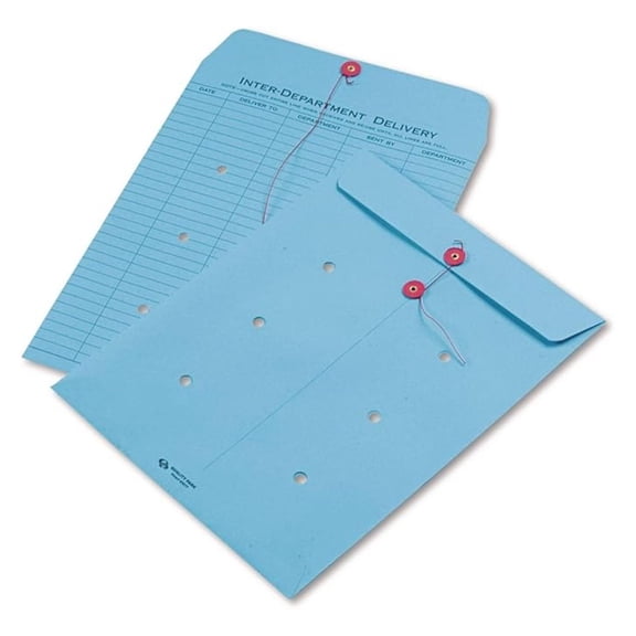 63577 Colored Paper String & Button Interoffice Envelope, 10 x 13, Blue,100/Box
