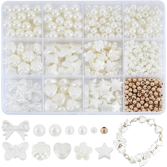 635Pcs Assorted Pearl Beads Bulk Multi-Style Imitation Pearl Bead Kit Bracelet Making Kits Small Craft Pearls Beads for DIY handcrafting