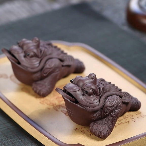 SPOORYYO Yixing Purple Sand Tea Pet Unique Purple Mud Tea Accessory for Feng Shui Wealth and Good Fortune