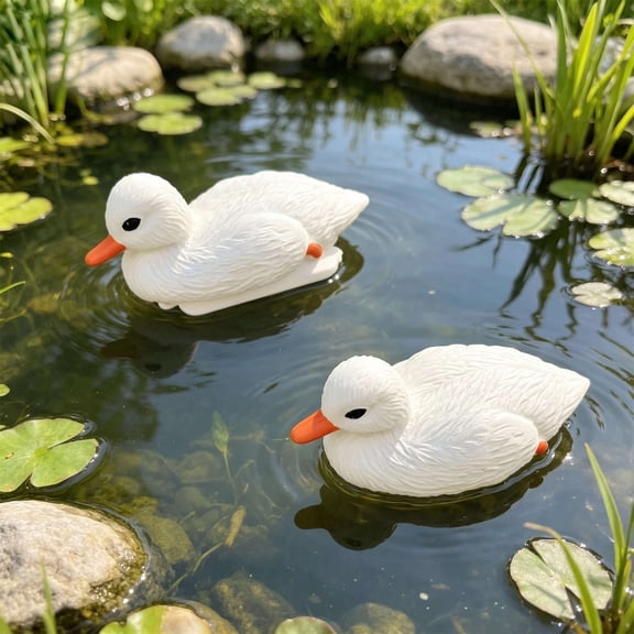 SPOORYYO Lifelike White Plastic Duck Figurines for Outdoor Garden Pond and Pool Decor