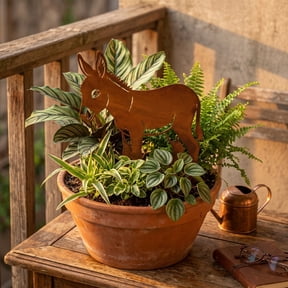 SPOORYYO Rusted Metal Donkey Garden Stake - Brown Iron Yard Art for Outdoor Decor, 12.59 x 12.20 in