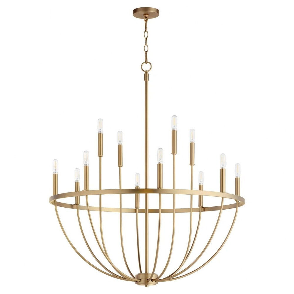 Aged Brass 34" 12-Light Candelabra Chandelier