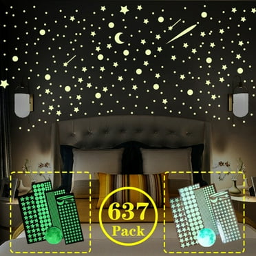 637Pcs Glow in The Dark Stars Stickers Luminous Moon Wall Decals Fluorescent Star Ceiling Sticker Glowing Stars and Moon Wall Decals for Home Kids Bedroom Living Room Party Nursery Wall Decorations