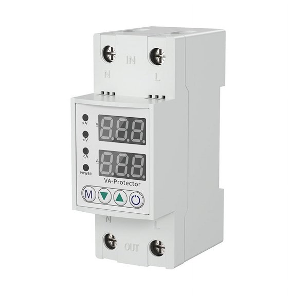 63A 220V Din Rail Adjustable Over and Under Voltage Protective Device Protector Relay Over Current Protection Home Use Dual LED Display