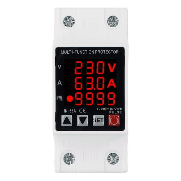 63A 230V Din Rail Protector Relay Self-Resetting Adjustable Intelligent Digital Display Over Under Voltage Electric Energy Meter