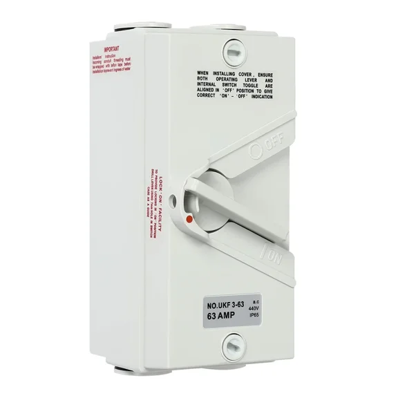 63A 3-Pole 440V IP65 Enclosed Motor Disconnect Isolator Switch, Wall Mount Disconnect Box with Silver Contacts for Generator/Welding/Food Processing