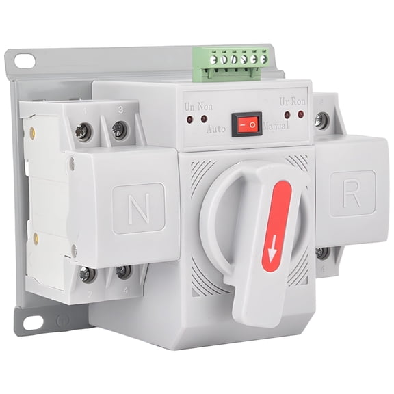 63A 400V 2P Dual Power ATS, Automatic Transfer Switch for Home Generator, Solar System, Backup Power, with Manual/Auto Selector, Indicator Lamps, Simple Wiring Posts