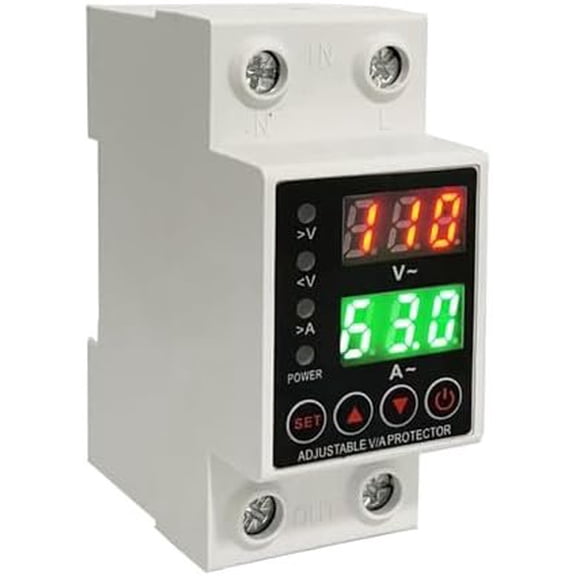63A   Protector 110V 220V, LCD Display, Adjustable Over/Under  Protection, DIN Rail Mount