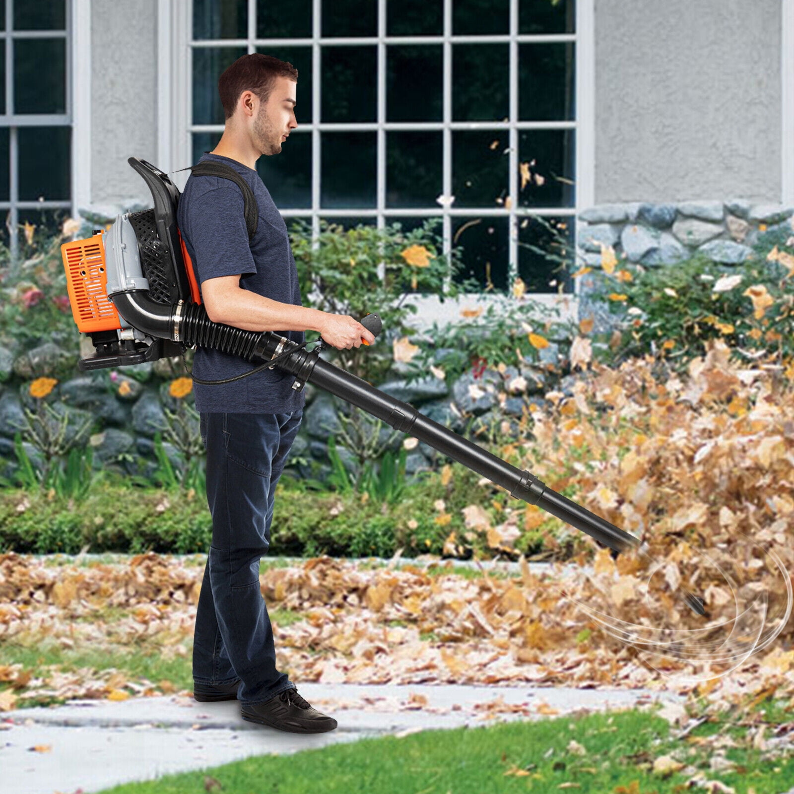 63CC 2-Stroke Leaf Blower,  6800r/min, Commercial Backpack Gas Powered Leaf Blower for Garden 2.7Kw
