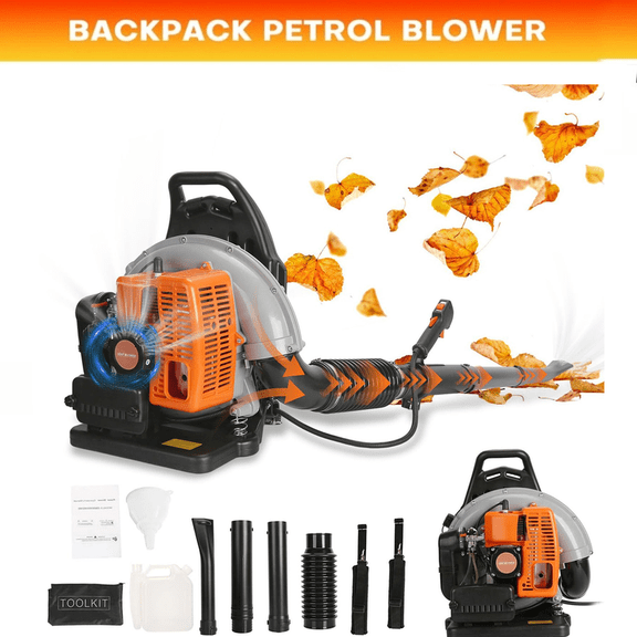 63CC 3HP 2 Stroke Backpack Gas Powered Leaf Blower, High Strength Snow Blower, Grass Lawn Blower Air Cooling Gasoline Backpack Grass Blower with Single-Cylinder Air-Cooled for Gutter,Garden,Yard