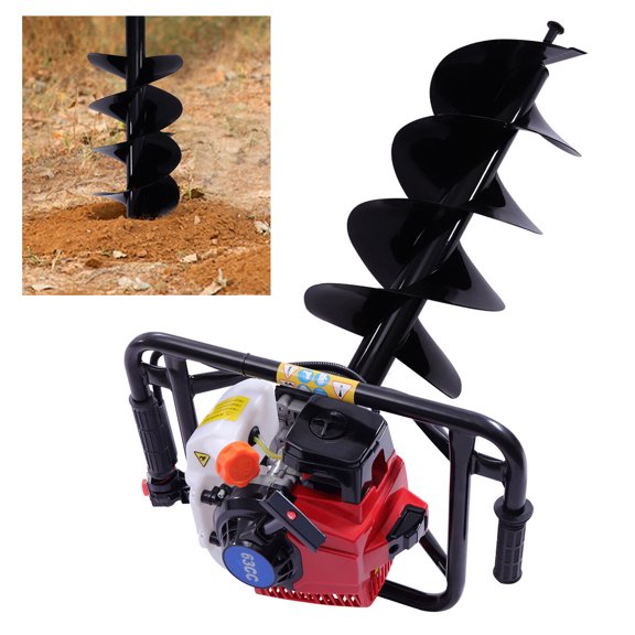 63CC 3HP Post Hole Digger Borer Fence Ground Earth Auger Drill Bit Gas Powered Gas Powered Fence Post Hole Digger 63cc Earth Auger Digger with 12" Drill Bit