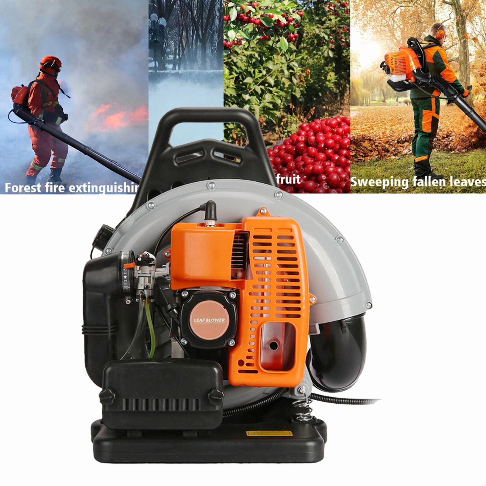 63CC Backpack Gas Powered Leaf Blower, Commercial 665 CFM 3 HP 2 Stroke Powerful Lightweight Gasoline Grass Lawn Blower with Harness Air-Cooled & Fuel Tank for Yard Lawn Care, Snow Removal