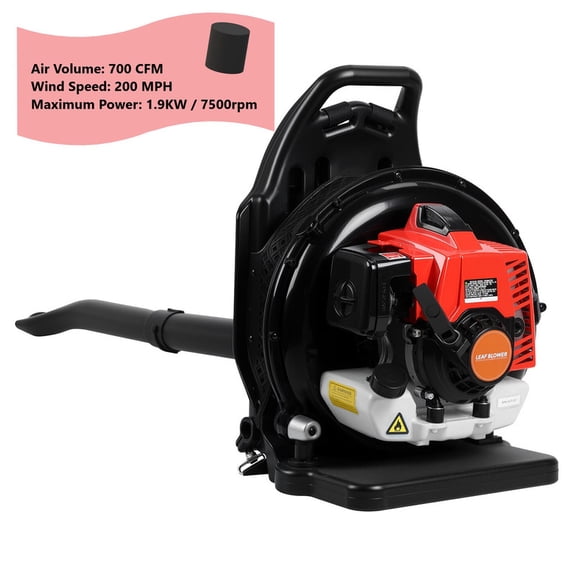 63CC Gas Backpack Leaf Blower 700 CFM, 200 MPH, Commercial-Grade Gas Blower for Landscaping, Snow Removal, and Heavy-Duty Yard Work for Residential Areas (Red)