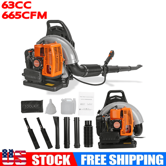 63CC Gas Leaf Blower, 3HP Backpack Blower with 665CFM Air Volume and 205MPH Wind Speed, Powerful 2-Cycle Engine for Heavy-Duty Lawn, Yard, and Parking Lot Cleanup