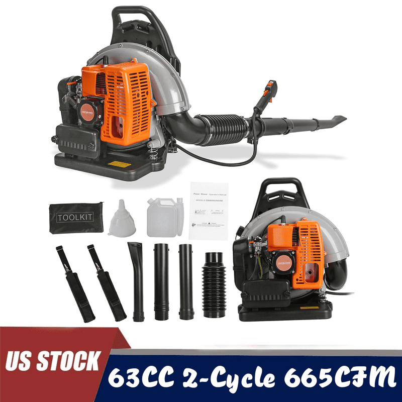 63CC Gas Powered Backpack Leaf Blower, 3 HP 2 Stroke 665 CFM 205 MPH , Commercial-Grade Gas Leaf Blower for Landscaping, Snow Removal, and Heavy-Duty Yard Work