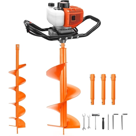 63CC Gas Powered Post Hole Digger, 2-Stroke Earth Auger Drill with 6" & 10" Drill Bits + 3 Extension Bars, Heavy Duty Petrol Auger for Fence Post Digging, Tree Planting, Garden Lawn Hole Borer