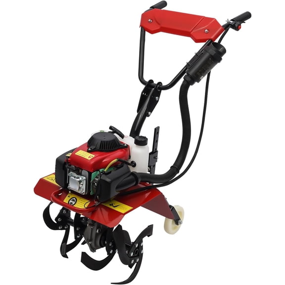 63CC Gas Powered Tiller, 4 Stroke Gas Powered Rototiller, 13.7 Inch Tilling Width, for Garden, Lawn, Greenhouses,Soil Cultivation and Orchards