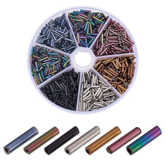 63G 7 Style Glass Bugle Beads Mixed Color 9x2mm Hole: 0.5mm 9 g/style DIY