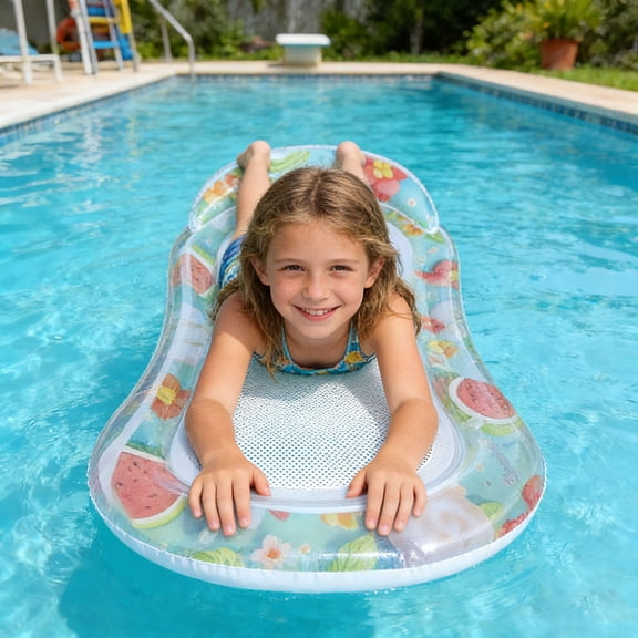 63IN Inflatable Pool Float Lounge for Adults, Fruit Print Mesh Water Hammock with Adjustable Backrest, Floating Pool Chair for Pool Lake Beach Relaxation