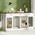 thumbnail image 1 of QUNTTINA 63'' Dog Cage Furniture for 2 Dogs,with Divider and 3 Drawers, White, 1 of 11