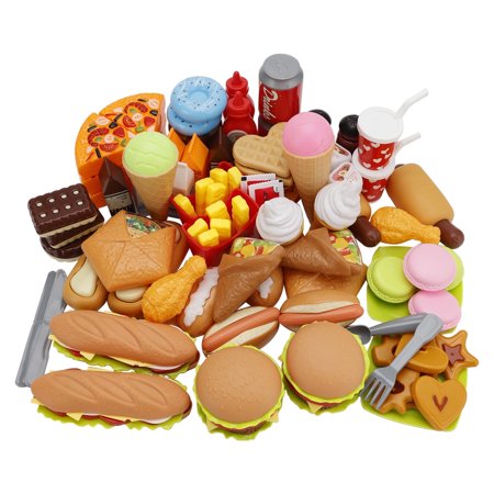 Play Food Pretend Play Fast Food Kitchen Toys Set Cutting Pizza Hamburger Ice Cream Playset for Toddler Kid Child Boys Girls Toys