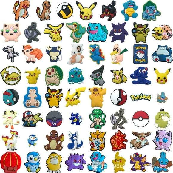 63PCS Pokemon Shoe Charms, Premium Random Shoe Charms for Girls, Cute PVC Shoe Decoration Charms for Girls Boys Women Men