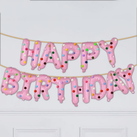 313PCS Set, Pearl Pink Birthday Balloon With colorful felt balls Party Decoration, Color High-end Birthday Party Set Aluminum Foil Pull Flag, HAPPY BIRTHDAY Wall Decoration