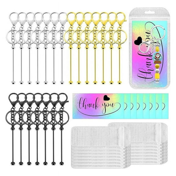 63Pcs Beadable Keychain Bars Resealable Set Keychain Making Supplies Kit for DIY Pendant Craft Jewelry