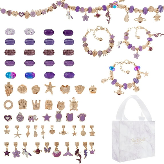 63Pcs Charm Bracelet Making Kit DIY Beaded Jewelry Making Kit with Colored Beads Large Hole Beads Pendants CCB Beads Gold Bracelet Crafts Bracelet Making Supplies for Kids Girls Above 5 Years Old