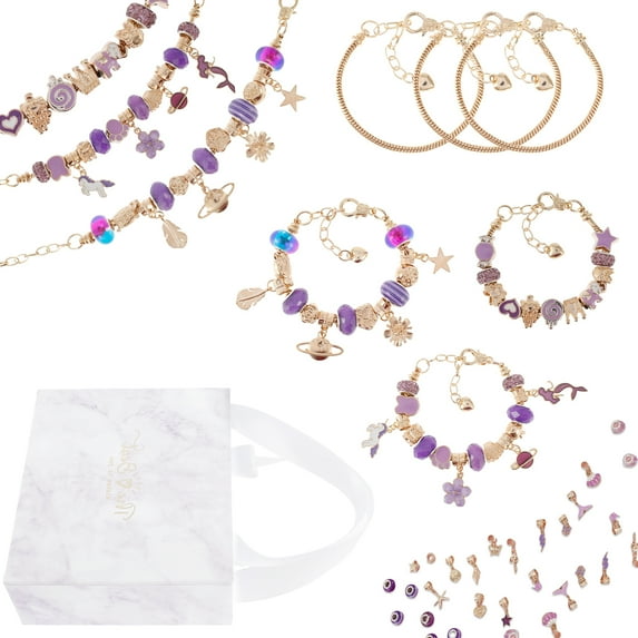 63Pcs Charm Bracelet Making Kit DIY Beaded Jewelry Making Kit with Colored Beads Large Hole Beads Pendants CCB Beads Gold Bracelet Crafts Bracelet Making Supplies for Kids Girls Above 5 Years Old