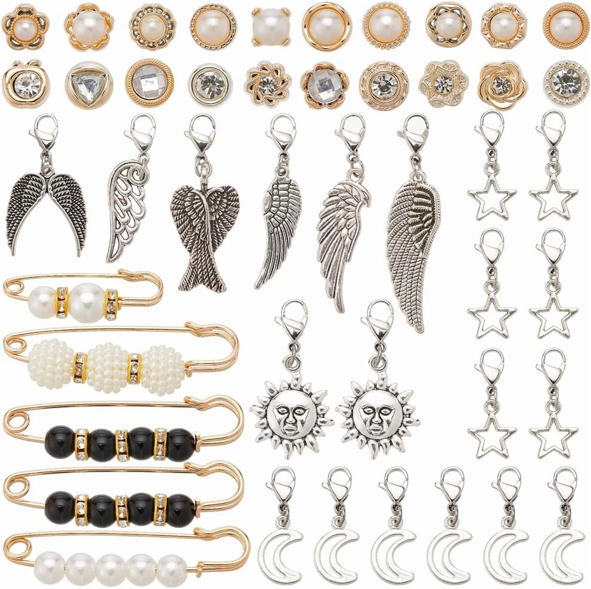63Pcs Pearl Safety Pin Sock Charm Set Alloy Retro Wing Moon  display picture 1
