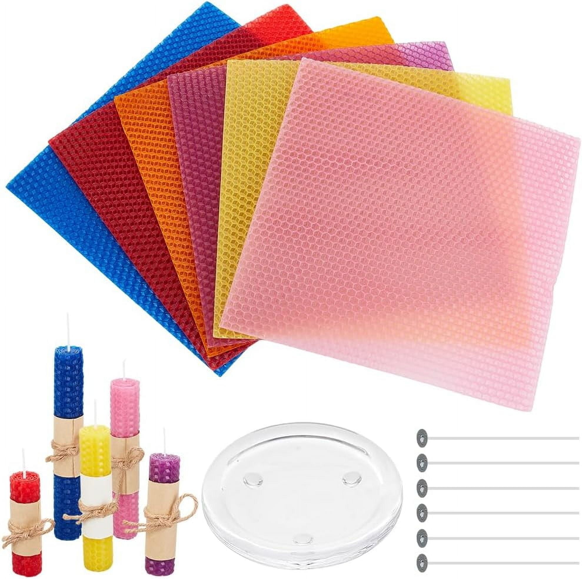 63Pcs/Set Beeswax Candle Making Kit 6-Color Beeswax Sheets for DIY Candle Making DIY Beewax Candle Rolling Kit Beeswax Sheets with Candle Wicks Glass Candle Holder for DIY DIY Craft - 7.9x7.9 Inch