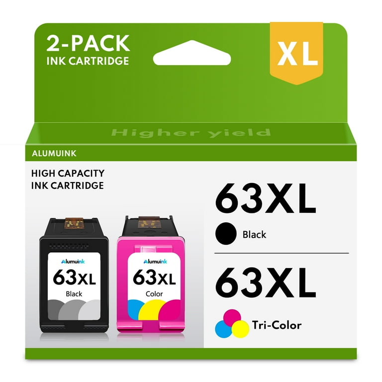 63XL 2 Ink Black and Color Combo Pack Replacement for HP Officejet