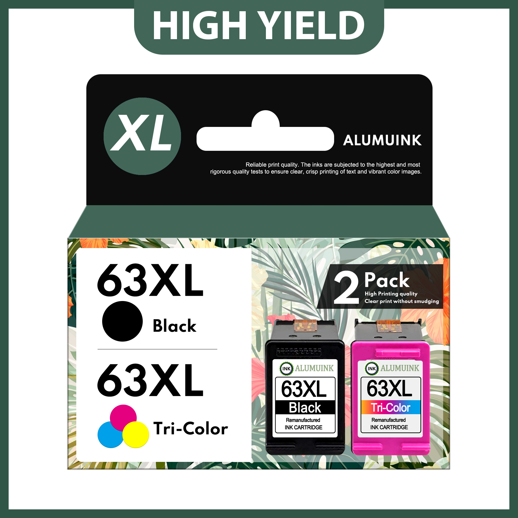 63XL 2 Pack Combo Ink Cartridge Replacement for HP DeskJet 1112 2130 3630 Series ENVY 4510 4520