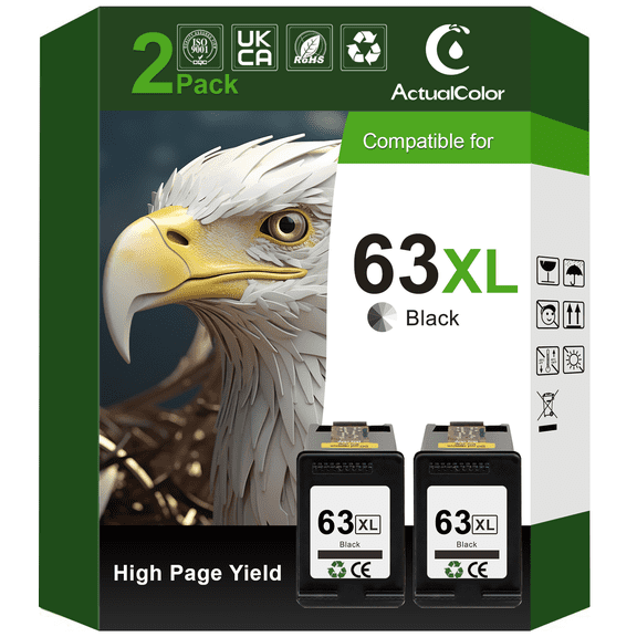 63XL Black Ink Compatible for HP 63 Ink Cartridge for HP OfficeJet 5200 1110 Printer (2 Pack)