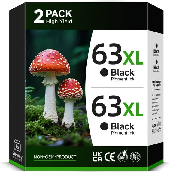 63XL Ink Cartridge Compatible for HP 63 ink cartridge HP 63 Black Ink Cartridges for Officejet 3830 4650 4652 4655 5252 5255 5258 Printer (Black, 2-Pack)