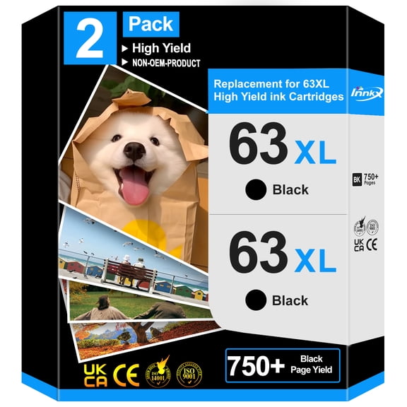 63XL 63 Ink Cartridges Compatible for HP 63 XL Ink Cartridges for HP Officejet 3830 Ink for HP Ink 63 Black 2-Pack