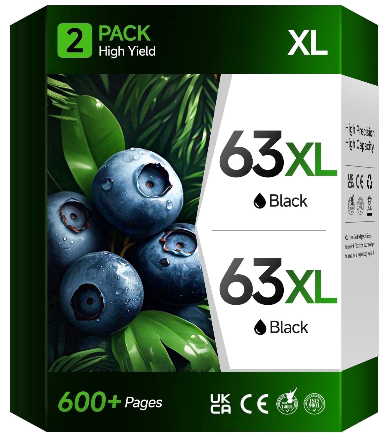 63 Ink Cartridges Compatible for HP 63XL Black Ink Cartridges for HP Officejet 3830 4650 4652 Envy 4520 4512 4650 5255 5200 4655 Printer (2-Black)