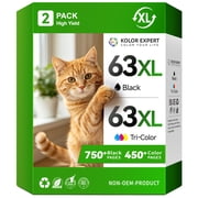 63XL Ink cartridges Compatible for HP 63 63XL Ink Cartridges for Officejet 3830 Envy 4512 5255 Printers (Black | Tri-Color)