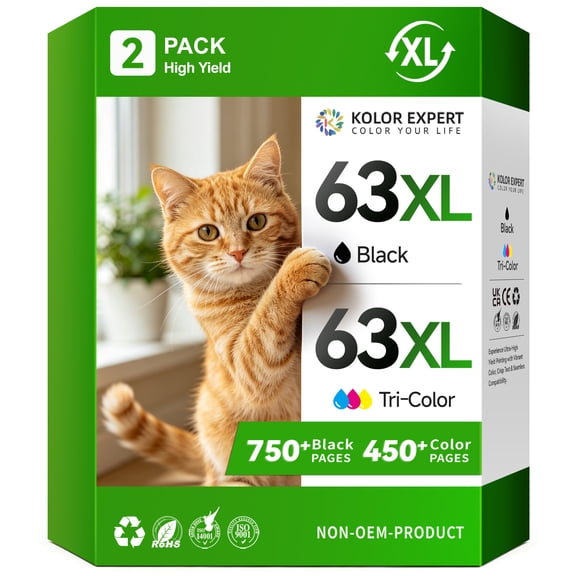 63XL Ink cartridges Compatible for HP 63 63XL Ink Cartridges for Officejet 3830 Envy 4512 5255 Printers (Black | Tri-Color)