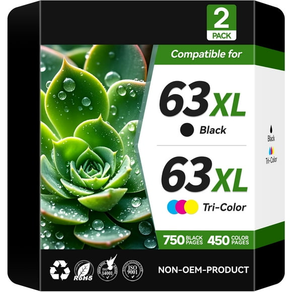 63XL Ink cartridges for HP 63 63XL Ink Cartridges for Officejet 3830 Envy 4512 5255 Printers (Black | Tri-Color) compatible