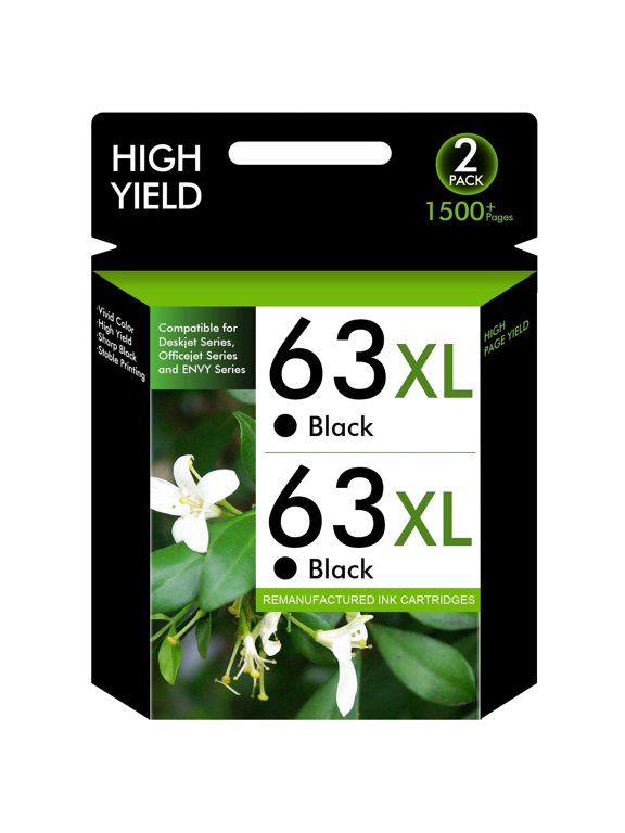 63XL Ink Cartridge Compatible for HP 63 Black Ink Cartridges for 63XL for HP OfficeJet 3830 3833 4650 4652 4655 5255 5258 Envy 4512 4520 DeskJet 1112 3630 (2 Pack Black)