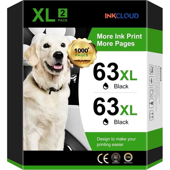 63XL Black Ink Cartridge and 63 XL ink cartridge compatible for HP OfficeJet 3830 5255 Envy 4520 4512 4513 4516 printer (Black, 2-Pack)