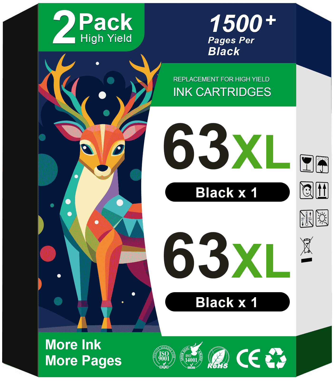 63 Black Ink Cartridges Compatible for HP 63XL Black Ink for HP Ink 63 (2 Black)