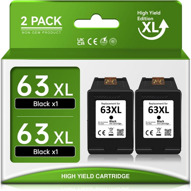 63XL Black Ink Cartridges for Printers 63 for HP Ink 63 XL Used for