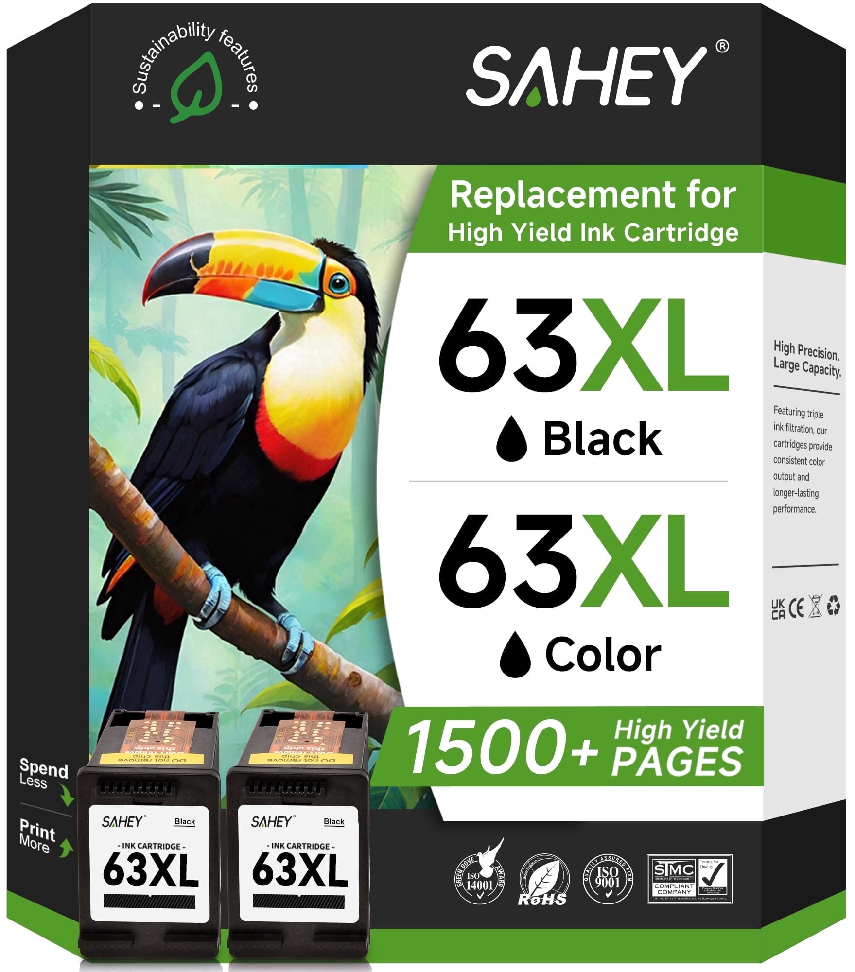 63XL Black Ink Compatible for 63 Ink Cartridge for Envy 4520 Officejet 3830 4650 5255 5258 4655 5252 Deskjet 3632 3631 Printer(2 Black)