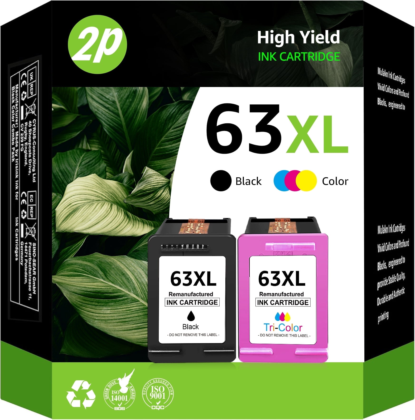 63XL 63 Ink Cartridge Compatible for HP 63 63xl Ink Cartridges - Black and Color (Tri-Color), 2 Pack